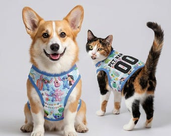 Camiseta para perro con costura personalizada vibrante a juego con el dueño, conjunto para mascota de cuadros azules personalizados Lilo Vacation Surf Tee Regalo para el Día del Padre Camiseta para cachorro