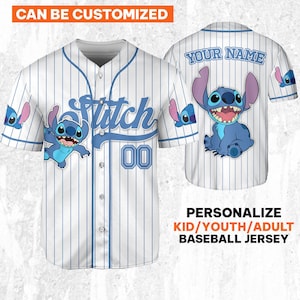 Custom Disney Lilo and Stitch Stitch Baseball Jersey, Gift for Kids, Disney Birthday Gift, Gift For Baseball Fans