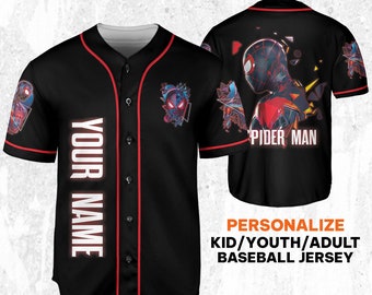 Personaliza la camiseta retro neón de Spider-Man Miles Morales de Spider-Verse, camiseta de superhéroe para equipo, camiseta de héroe, camiseta de béisbol de Spider-Man