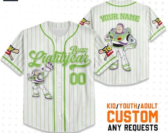 Camiseta de béisbol personalizada de Buzz Lightyear de Toy Story de Disney, atuendo del equipo de béisbol de Disney, camiseta de Toy Story para regalo