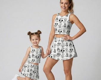 Minimalist Mickey and Friends Line Art Activewear Set, Disney Sketch Style Skort Outfit, RunDisney Summer Vacation Mothers Day Birthday Gift