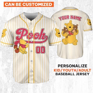 Personalize Disney Winnie The Pooh Striped Jersey, Custom Kid Youth Adult Baseball Jersey, Custom Disney Birthday Gift