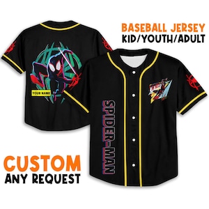 Personalisieren Sie Spider Man über die Spinnenmeilen, Disney Baseball Jersey Sport, niedliche Geschenke für Fans Disney