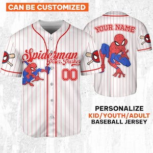 Custom Disney Spiderman Spiderverse Peter Parker Baseball Jersey, Gift for Kids, Disney Birthday Gift, Gift For Baseball Fans