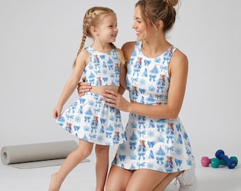 Enchanted Frozen Castle Activewear Set, Elsa Anna Blue Bow Pattern, runDisney Princess Marathon Motherday Mommy and Me Outfit 2026