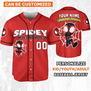 Custom Spidey Miles And His Amazing Friends Save The World, Custom Spider Baseball Jersey Team, Disney Baseball Team Outfit