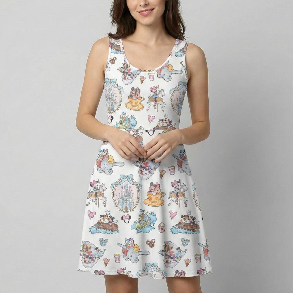 Discover Theme Park Attraction Skater Dress, Disney Fantasyland Ride Outfit, Dum.bo Teacups Castle Costume, Magic Kingdom Nostalgia Vacation
