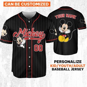 Personalize Disney Vintage Mickey Mouse Black Smile, Custom Kid Youth Adult Baseball , Custom Disney Birthday Gift