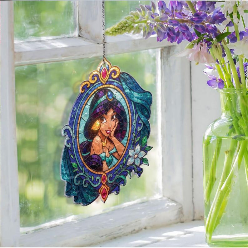 Exotic Jasmine Aladdin Suncatcher Custom Stained Glass Window Hanging ...