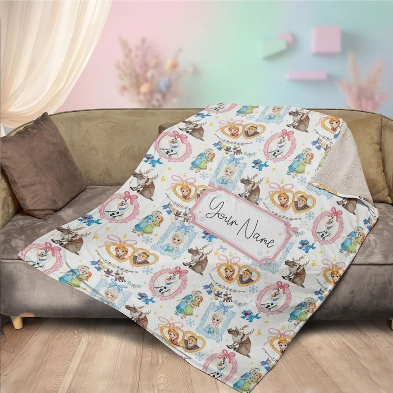 Strahlende Eiskönigin Elsa Anna personalisierte individuelle Name Decke Olaf Schneeflocke weicher Fleece Überwurf Prinzessin Kinderzimmer Dekor Bettwäsche Bild 4