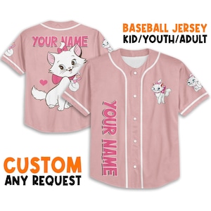 Custom Marie Disney Pink Jersey, Disney Baseball Jersey Sports, Cute Custom Number Birthday Gift