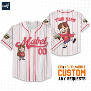 Custom Mabel Pines Baseball Jersey White, Personalized Disneyland Jersey, Baseball Team, Gravity Falls Birthday, Gift for Disney Fan
