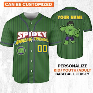 Personalize Spidey And His Amazing Friends Hulk, Custom Kid Youth Adult Baseball Jersey, Custom Disney Birthday Gift
