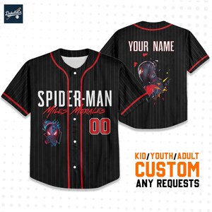 Personalisieren Sie Spider Man Miles Morales Retro Neon Baseball Jersey, Superheld Jersey Team, Helden Jersey, Spider-Man Baseballteam