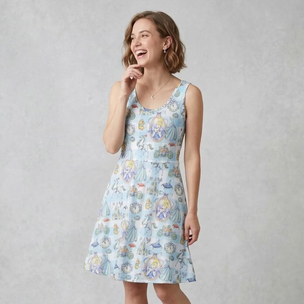 Discover Whimsical Cinde Skater Dress, Blue Plaid Mirror Frame Print, runDisney Springtime Surprise 2026, Princess Birthday Party Outfit