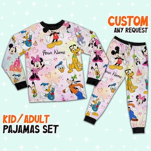 Custom Disney Friends Colorful Pajamas Set, Mickey and Friends Pajamas, Disneyland Matching Pajamas Set, Disney Trip Shirt