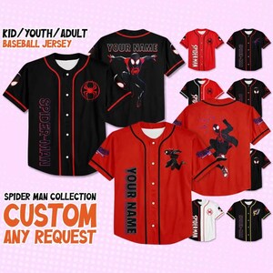 Benutzerdefinierte Spider Man über die Spinnen-Vers-Baseball Jersey-Sammlung, Geschenk für Kinder, Disney-Geburtstagsgeschenk, Geschenk für Baseball-Fans