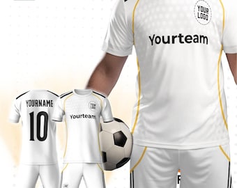 Gepersonaliseerde witte Real M voetbaltrui, aangepaste naam en nummer, cadeau voor voetbalfan, thuistenue 2025 uniform, cadeau voor hem, verjaardagsshirt
