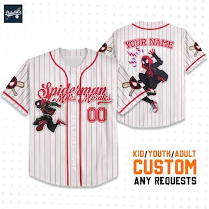 Benutzerdefinierte Disney Spiderman Spiderverse Miles Morales Baseball Jersey, Geschenk für Kinder, Disney Geburtstagsgeschenk, Geschenk für Baseballfans