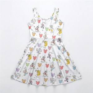 Vintage Sketch Art Skater Dress, Mickey Mouse Balloon Outfit, Retro Disney Park Costume, Magic Kingdom Birthday Party Clothing immagine 2