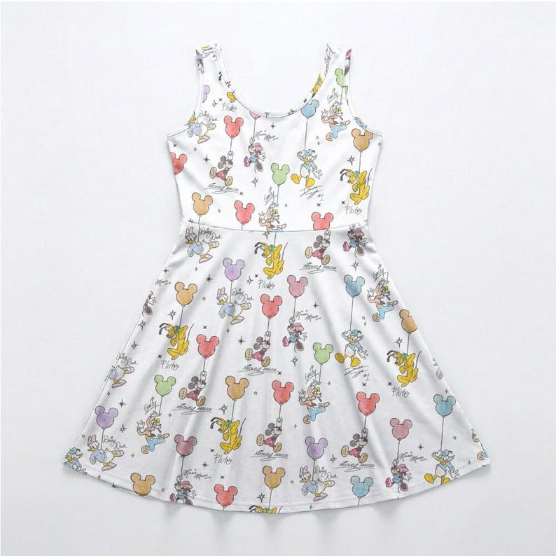 Vintage Sketch Art Skater Dress, Mickey Mouse Balloon Outfit, Retro Disney Park Costume, Magic Kingdom Birthday Party Clothing immagine 2