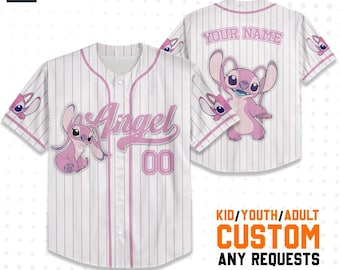 Custom Disney Lilo and Stitch Angel Baseball Jersey, Gift for Kids, Disney Birthday Gift, Gift For Baseball Fans