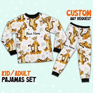 Ensemble pyjama coloré Tigrou Disney Friends personnalisé, ensemble pyjama assorti Disney, pyjama de vacances dessin animé film, chemise Magic Kingdom