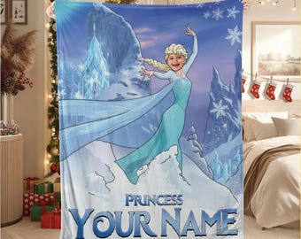Custom Face Christmas blanket and throw - Princess Elsa, Custom name gifts, Personalized mom gift, Birthday Gift for Kids