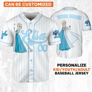 Custom Disney Princess Elsa Frozen Jersey, Disney Baseball Jersey Sports Outfits Cute Gifts For Fans Disney