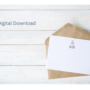 EDITABLE, Sailboat Monogram Notecard, Digital Download, Printable, Thank You Card, Stationery, Personalized, Classic Monogram