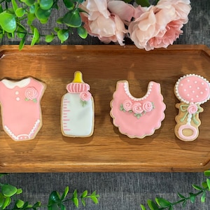 Baby shower cookies, sugar cookies, decorated sugar cookies, mini cookies, pink cookies, baby girl shower cookies