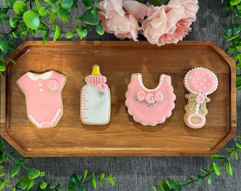 Pink Baby Shower Sugar Cookies: Decorated Onesie, Rattle, Bottle, Bib