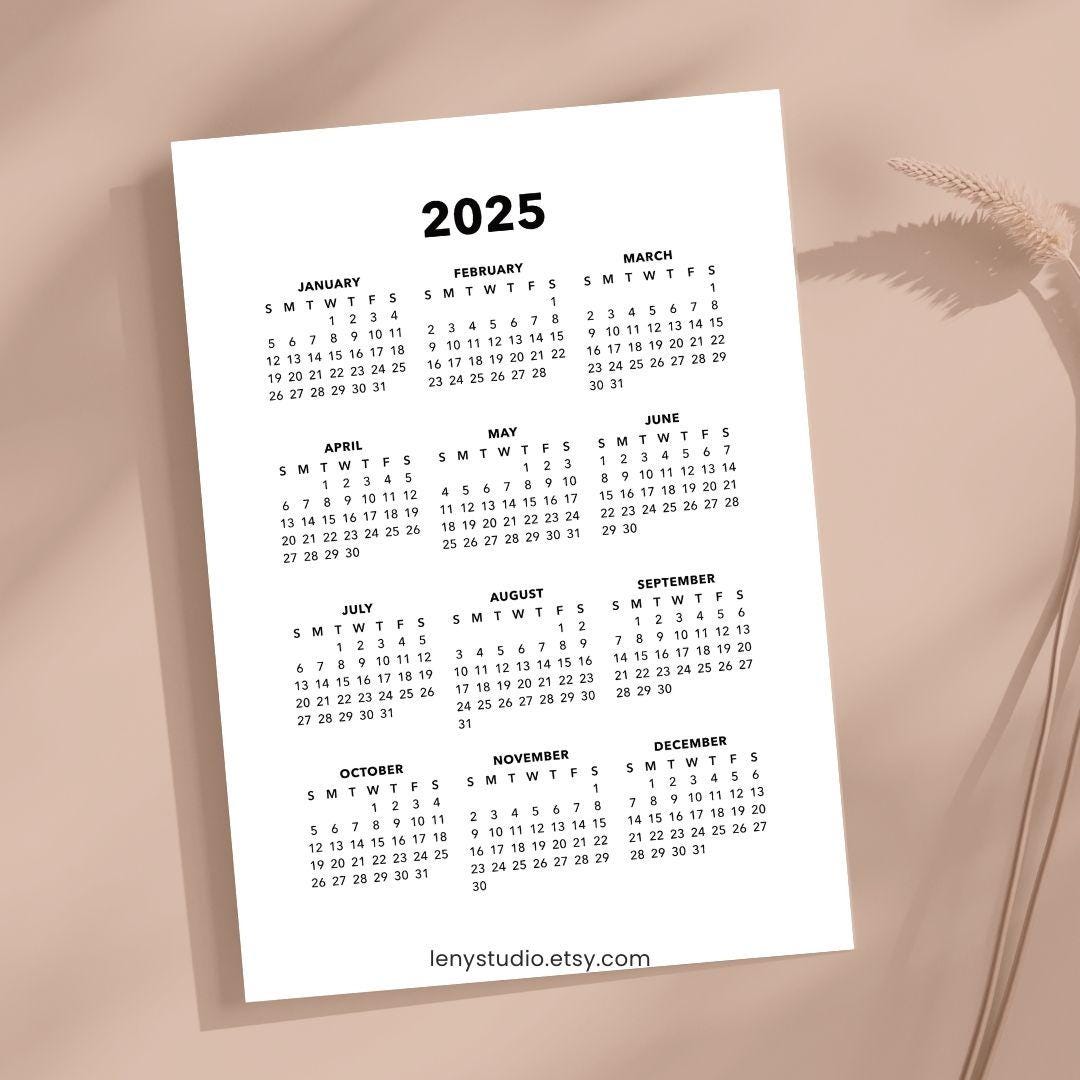 2025 Calendar Printable Portrait Minimalist Calendar Vertical Yearly