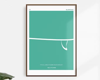 Surfen Print, minimalistische Sport Wandkunst, Surfen Wandkunst, digitaler Download mit Zitat