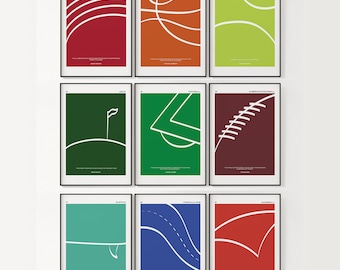 Sport Print Set, Minimalistische Sport Wandkunst, Sport Wandkunst Set, digitaler Download mit Zitat