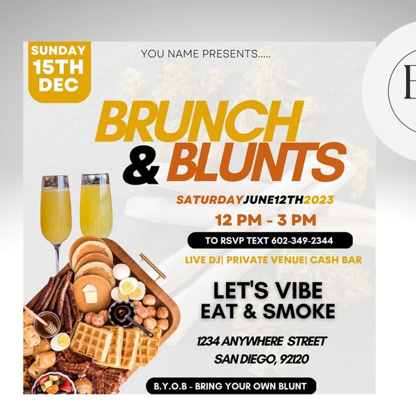 Brunch & Blunts Flyer, Editable Invitation Flyer, Cannabis Brunch, Sunday Brunch, Brunch Party, Brunch Template,Digital Invitation