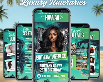 デジタルハワイ旅行プラン、誕生日週末ハワイ旅行、ホノルル旅行プランテンプレート、女子旅プラン、DIYバケーション招待状