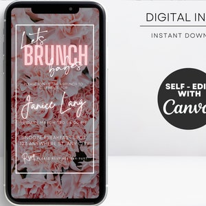 Digital Floral Brunch-Einladung, Geburtstag Sonntagsbrunch, Brunch Flyer, Telefon-Einladung für Brunch-Mittagseinladung, Geburtstagsbrunch-Einladung