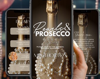 Pearls & Prosecco Bridal Shower Invitation, Luxury Bridal Brunch Itinerary Flyer, Elegant Wedding  Party Invite, Editable Digital Template
