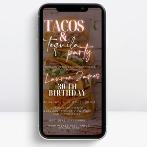 Tacos and tequila party Invite, Digital Fiesta Invitation, tacos and margaritas Invite, Mexican food party Invite, Fiesta Birthday Invite