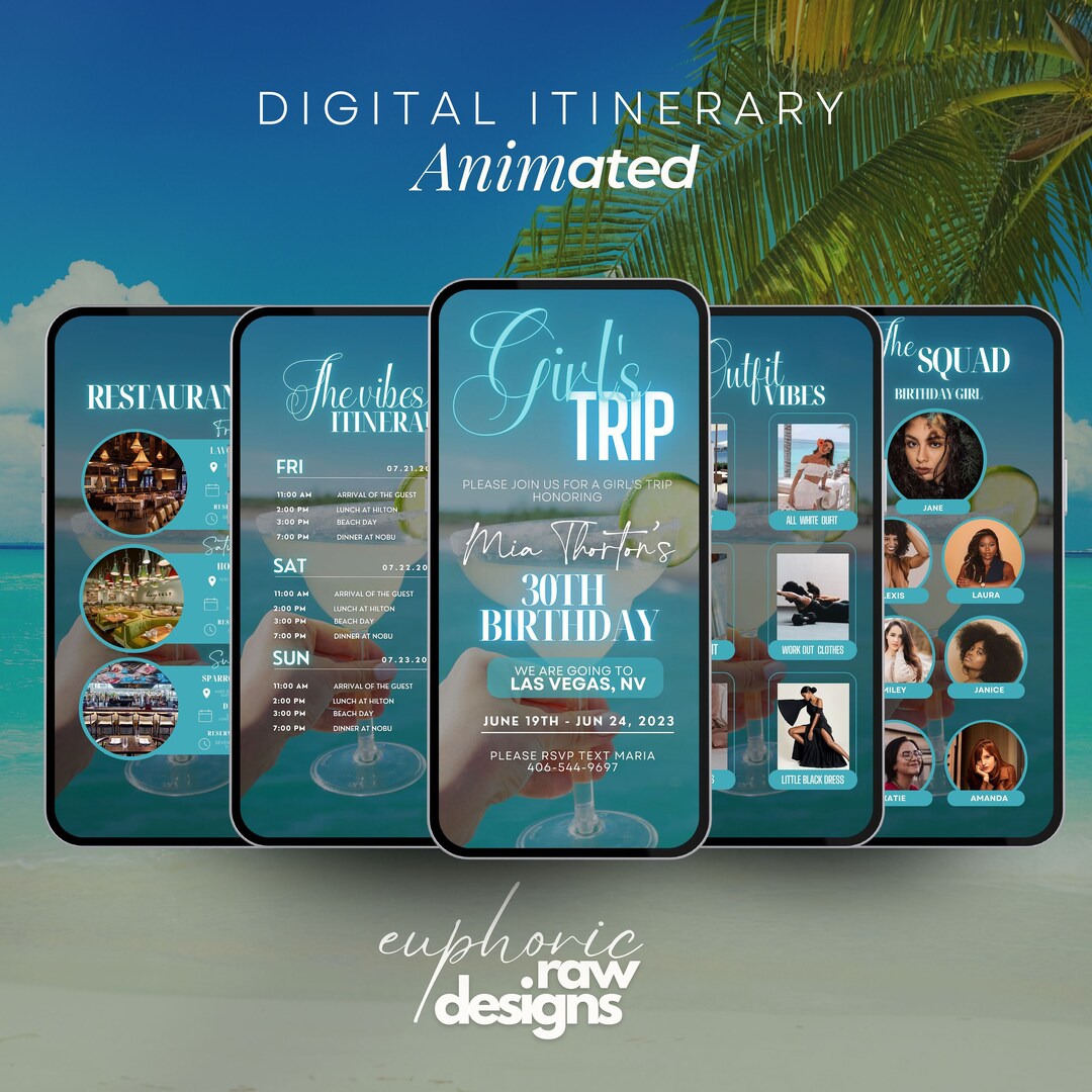 Girls Trip Itinerary, Itinerary Template, Travel Itineray, Birthday