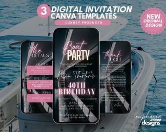 Boat Party Invitation, Cruise Itinerary, Yacht Invite, Summer Boat Birthday Party, Digital Editable Boat Party Template