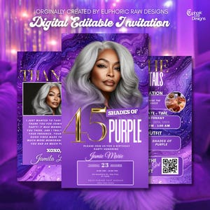 45 Shades of Purple Birthday Invite Video, Purple & Gold Template, Luxe Editable 45th Birthday Design, DIY Party Invite for Girls, Women