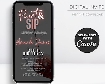Paint and Sip Invitation: Wine Tasting Party Invite (Digital Download)