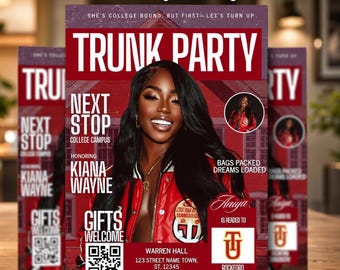 Editable College Send Off Evite, Farewell Party Invite, DIY Trunk Party Flyer, Pink Magazine Cover Graduation, Goodbye Celebration