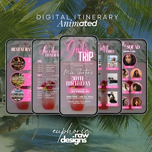 Girls Trip itinerary, itinerary template,  travel itineray, Birthday Weekend Invitation, Weekend Itinerary, Digital Schedule