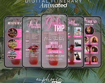Girls Trip itinerary, itinerary template,  travel itineray, Birthday Weekend Invitation, Weekend Itinerary, Digital Schedule