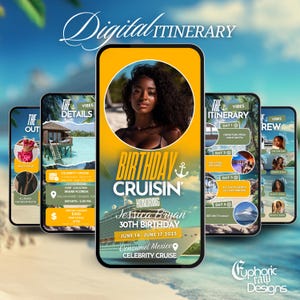 Animated Birthday Cruise Invitation, DIY Template Design, Cruise Ship Vacation Royal Schedule Invite, Premade Caribbean Miami Cruise Evite