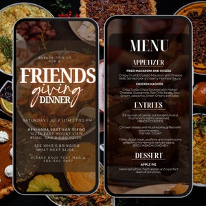 Friendsgiving Dinner Digital Invite Thanksgiving Menu, Thanksgiving Party Invite, Thanksgiving Dinner Invite, Menu Invitation, Pot Luck Menu