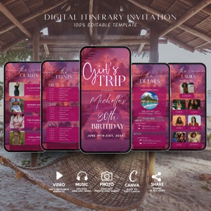 Girls Trip itinerary, itinerary template,  travel itineray, Birthday Weekend Invitation, Weekend Itinerary, Digital Schedule